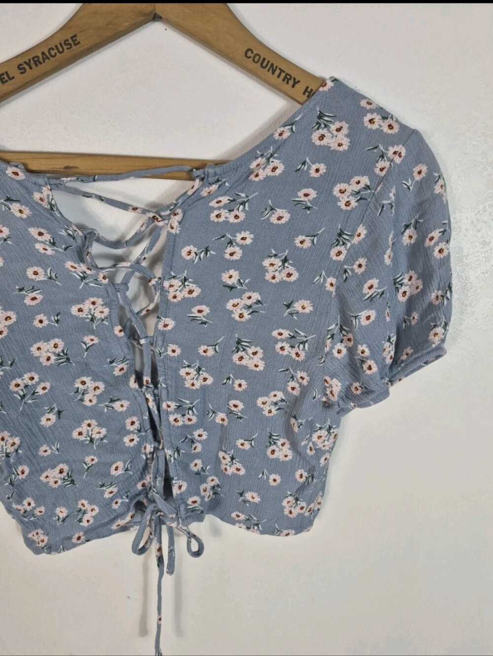 Sky & Sparrow Blue Floral Lace Up Crop Top Cottage Boho Medium - Picture 7 of 11
